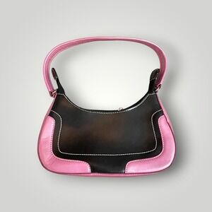 Daniela Moda Vintage Italy Leather Baguette Bag Purse Black Pink Y2K 90's Retro